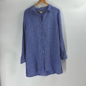 Sigrid Olsen linen shirt dress denim chambrey button front casual